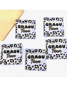 Lot de 5 étiquettes tissées à coudre Graou Team lurex 2