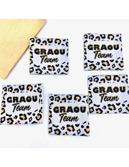 Lot de 5 étiquettes tissées à coudre Graou Team lurex