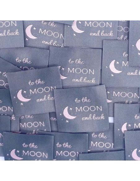 Lot de 5 étiquettes tissées à coudre To the moon and back