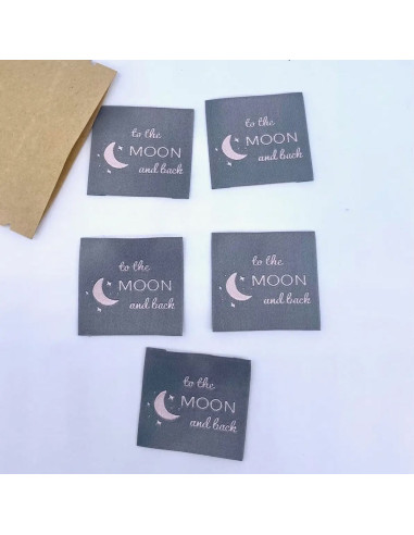 Lot de 5 étiquettes tissées à coudre To the moon and back