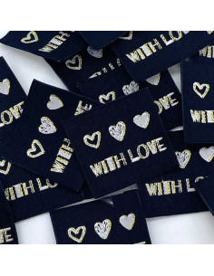 Lot de 5 étiquettes tissées à coudre With Love lurex