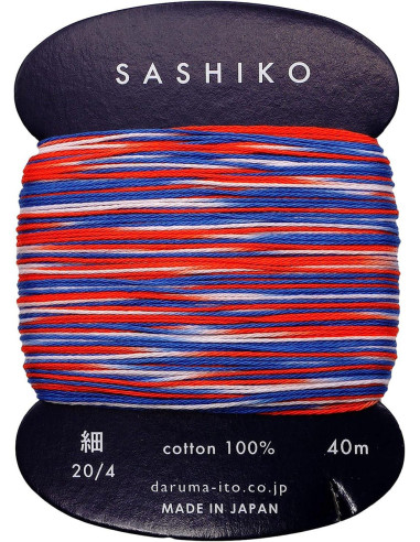Fil sashiko Daruma Kasuri multicolore 3 couleurs 40 m