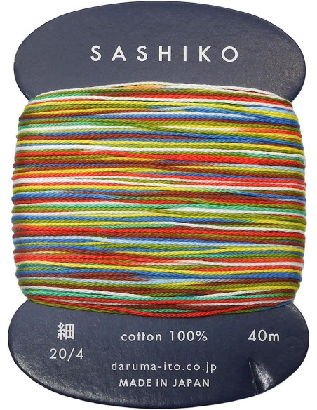 Fil sashiko Daruma Kasuri multicolore 8 couleurs 40 m