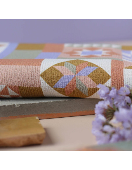 Tissu crêpe Marocain de viscose Patchwork Mauve - La Maison Naïve
