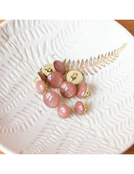 Bouton de bottine pailleté or - Vieux rose