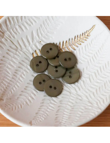 Bouton nacre plat 2 trous - Kaki