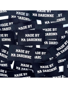 Lot de 5 étiquettes tissées à coudre Made By Ma Daronne - Noir et blanc
