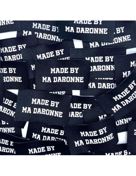 Lot de 5 étiquettes tissées à coudre Made By Ma Daronne - Noir et blanc