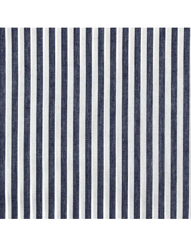 Tissu popeline de coton - Rayures larges - Bleu marine