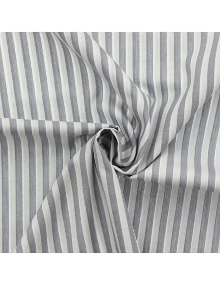 Tissu popeline de coton - Rayures larges - Gris