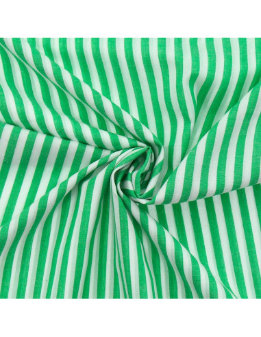 Tissu popeline de coton - Rayures larges - Vert