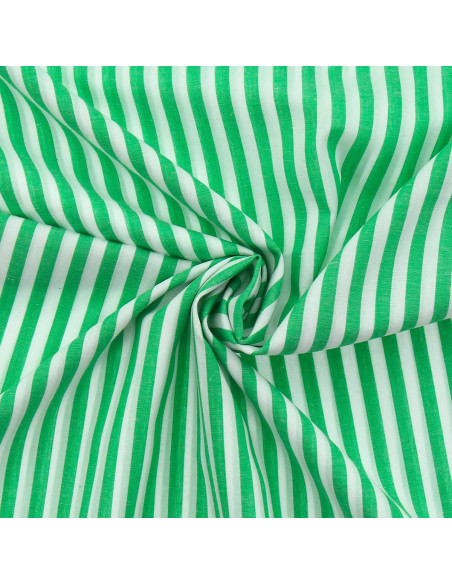 Tissu popeline de coton - Rayures larges - Vert