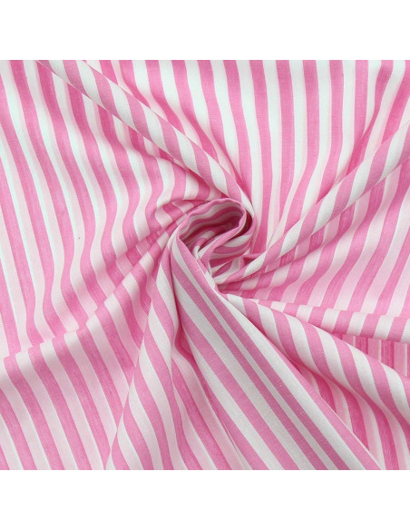 Tissu popeline de coton - Rayures larges - Rose