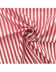 Tissu popeline de coton - Rayures larges - Rouge cerise
