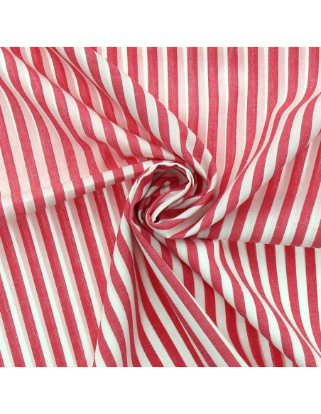 Tissu popeline de coton - Rayures larges - Rouge cerise