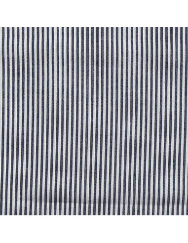 Tissu popeline de coton - Rayures fines - Bleu marine