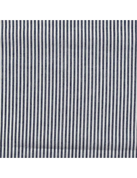 Tissu popeline de coton - Rayures fines - Bleu marine
