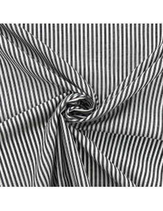 Tissu popeline de coton - Rayures fines - Gris foncé