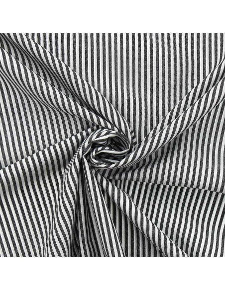Tissu popeline de coton - Rayures fines - Gris foncé