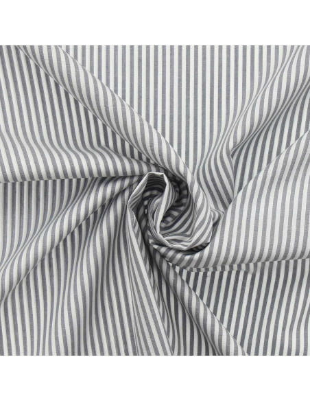 Tissu popeline de coton - Rayures fines - Gris