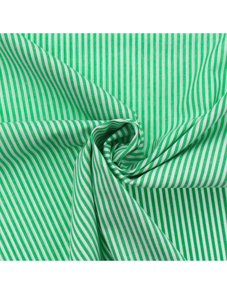 Tissu popeline de coton - Rayures fines - Vert
