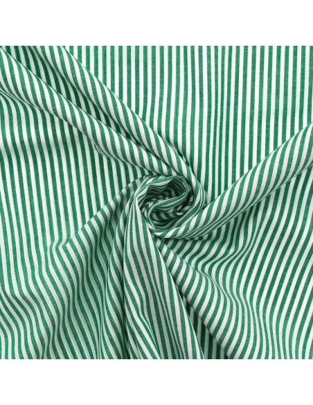 Tissu popeline de coton - Rayures fines - Vert foncé