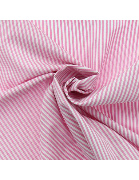 Tissu popeline de coton - Rayures fines - Rose