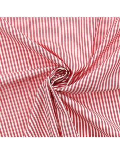 Tissu popeline de coton - Rayures fines - Rouge cerise