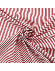 Tissu popeline de coton - Rayures fines - Rouge