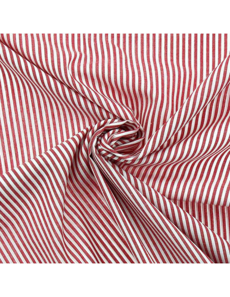 Tissu popeline de coton - Rayures fines - Rouge