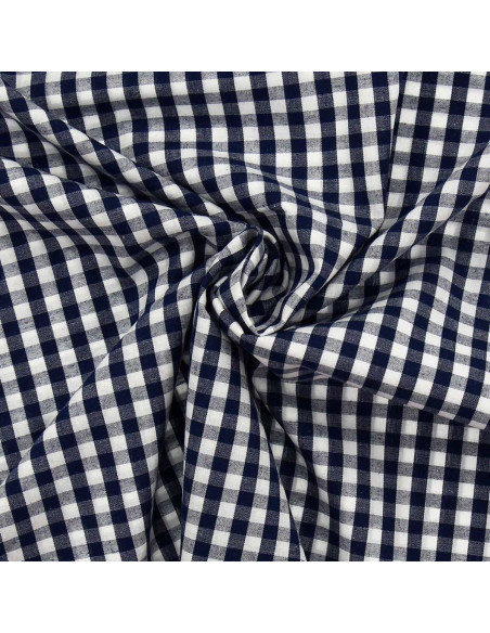 Tissu popeline de coton - Vichy grands carreaux - Bleu marine