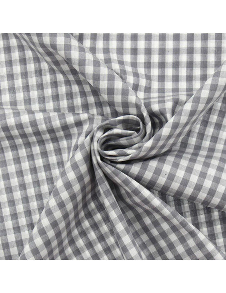 Tissu popeline de coton - Vichy grands carreaux - Gris