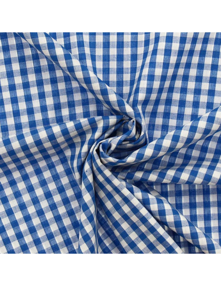 Tissu popeline de coton - Vichy grands carreaux - Bleu