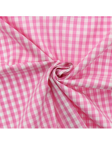 Tissu popeline de coton - Vichy grands carreaux - Rose