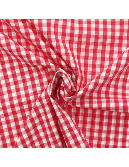 Tissu popeline de coton - Vichy grands carreaux - Framboise