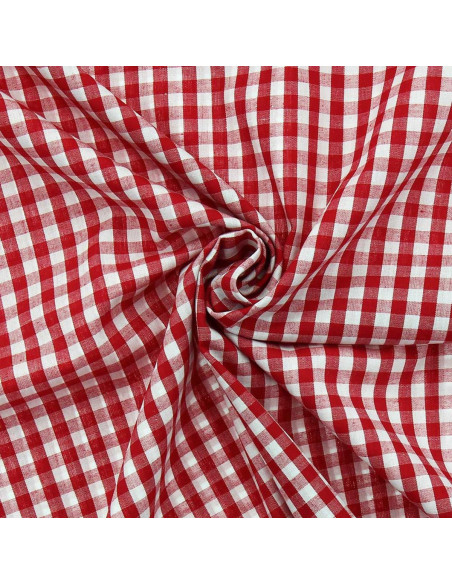 Tissu popeline de coton - Vichy grands carreaux - Rouge