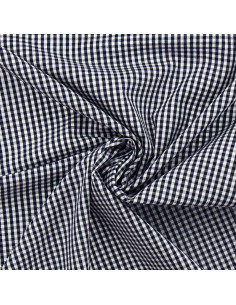 Tissu popeline de coton - Vichy petits carreaux - Bleu marine