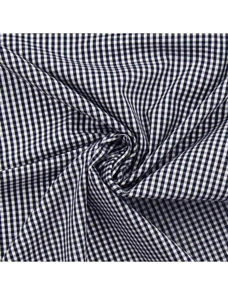Tissu popeline de coton - Vichy petits carreaux - Bleu marine