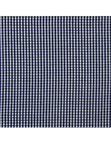 Tissu popeline de coton - Vichy petits carreaux - Bleu marine