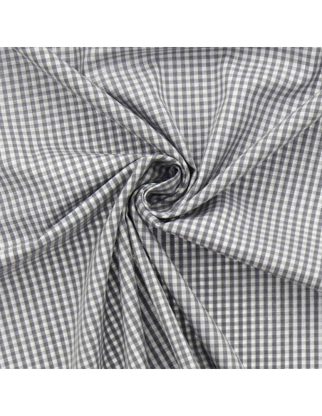 Tissu popeline de coton - Vichy petits carreaux - Gris