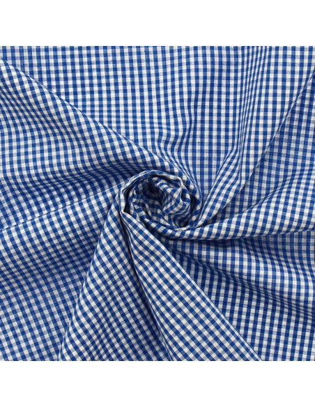 Tissu popeline de coton - Vichy petits carreaux - Bleu