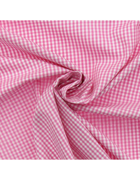 Tissu popeline de coton - Vichy petits carreaux - Rose
