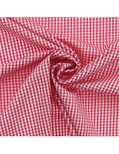 Tissu popeline de coton - Vichy petits carreaux - Framboise