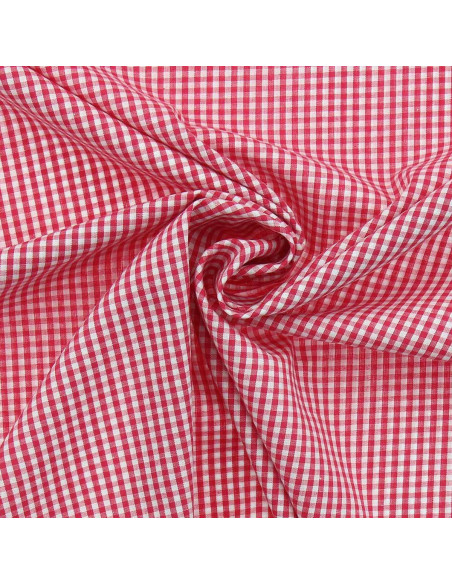 Tissu popeline de coton - Vichy petits carreaux - Framboise