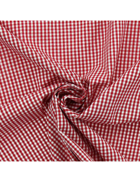 Tissu popeline de coton - Vichy petits carreaux - Rouge