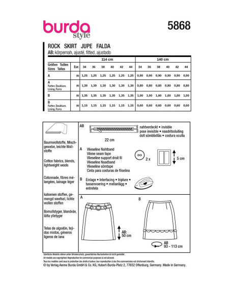 Patron de jupe - Burda 5868