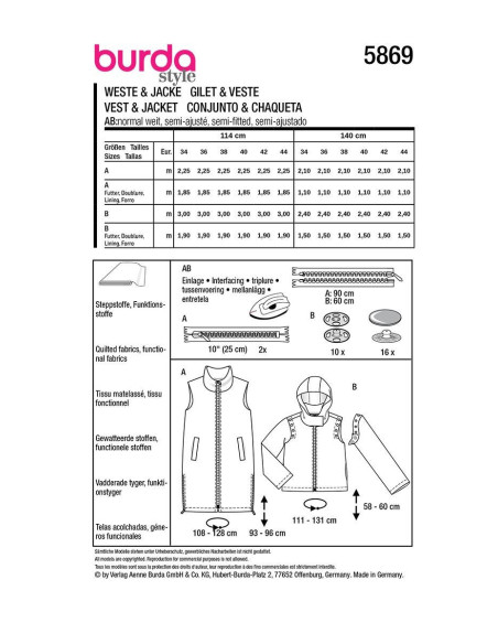 Patron de gilet et veste - Burda 5869