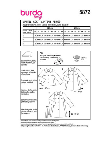 Patron de manteau - Burda 5872