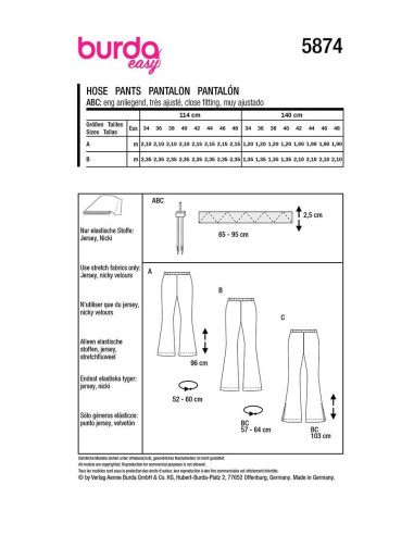 Patron de pantalon - Burda 5874