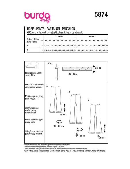 Patron de pantalon - Burda 5874